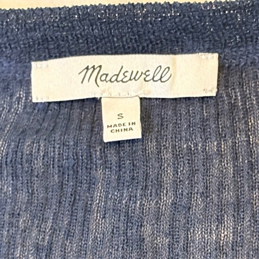 Madewell Cardigan Women S Navy Blue Linen Blend Ribbed Button Front Slim Fit - Picture 4 of 9
